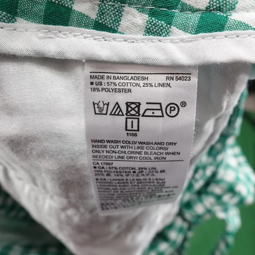 Banana Republic‎ Pants Womens 2 Green Gingham Paperbag Crop Twill Belted Linen